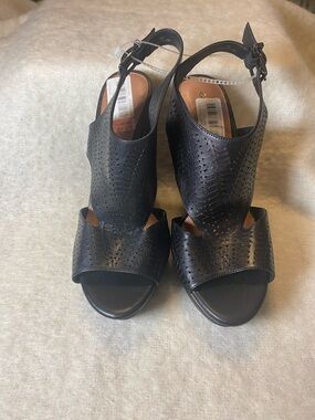 Gianni Bini Women’s Black Perforated Leather Sandal Heel